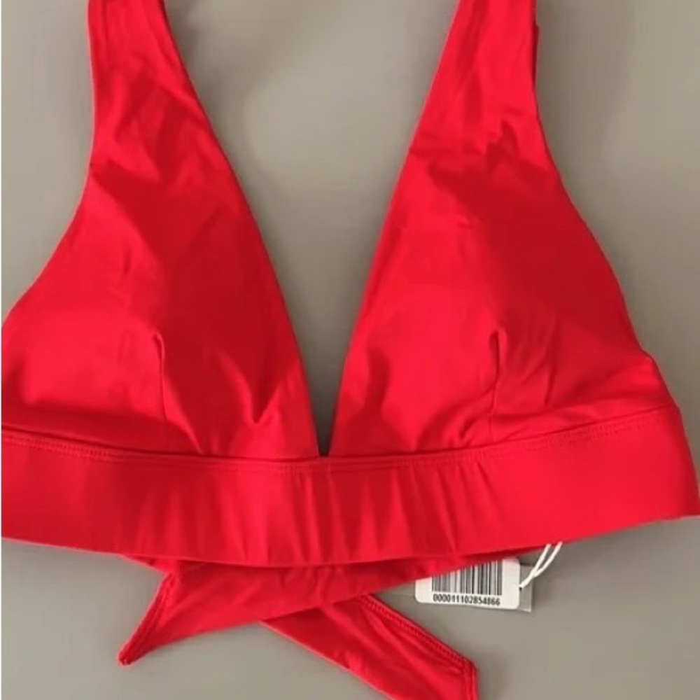 NWT EVERLANE Triangle Bikini Top Womens Size Large Red Swimsuit Bow Tie padded - Picture 7 of 11